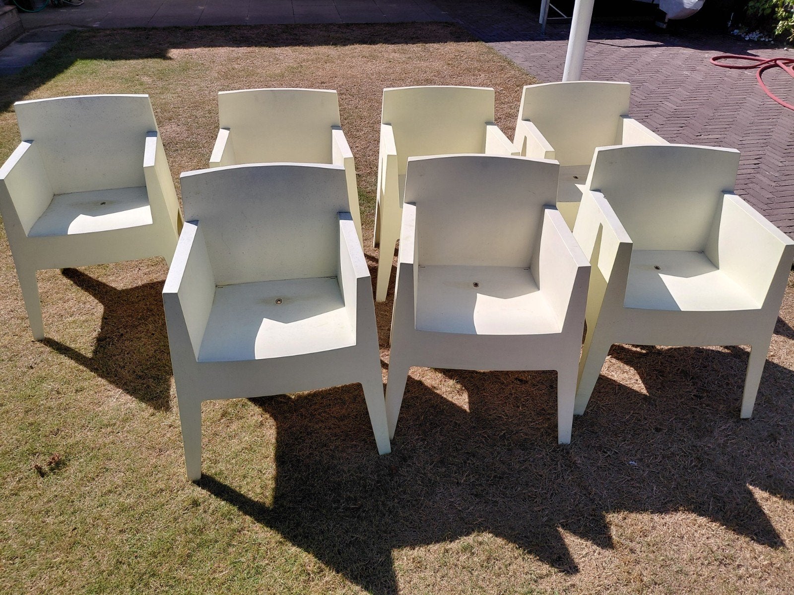 Set van 7 crèmekleurige, gele tuinstoelen, Ophalen of Verzenden, Gebruikt