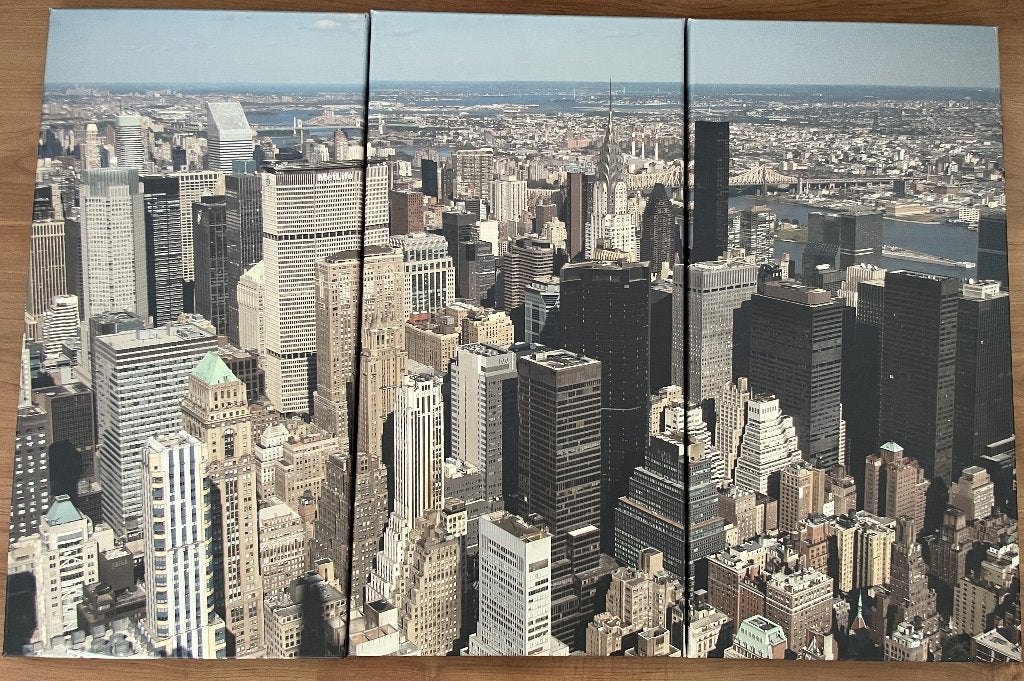 Drieluik van skyline New York op canvas, Ophalen of Verzenden, Zo goed als nieuw, 75 tot 100 cm, Foto of Poster