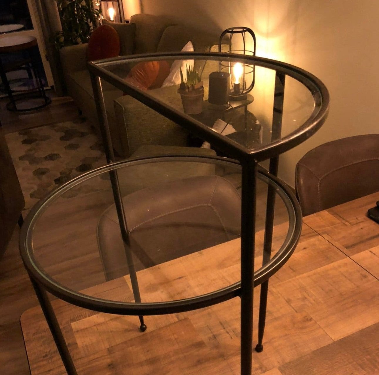 Te koop: glazen tafeltje met extra plateau, Minder dan 55 cm, Gebruikt, Rond, Glas