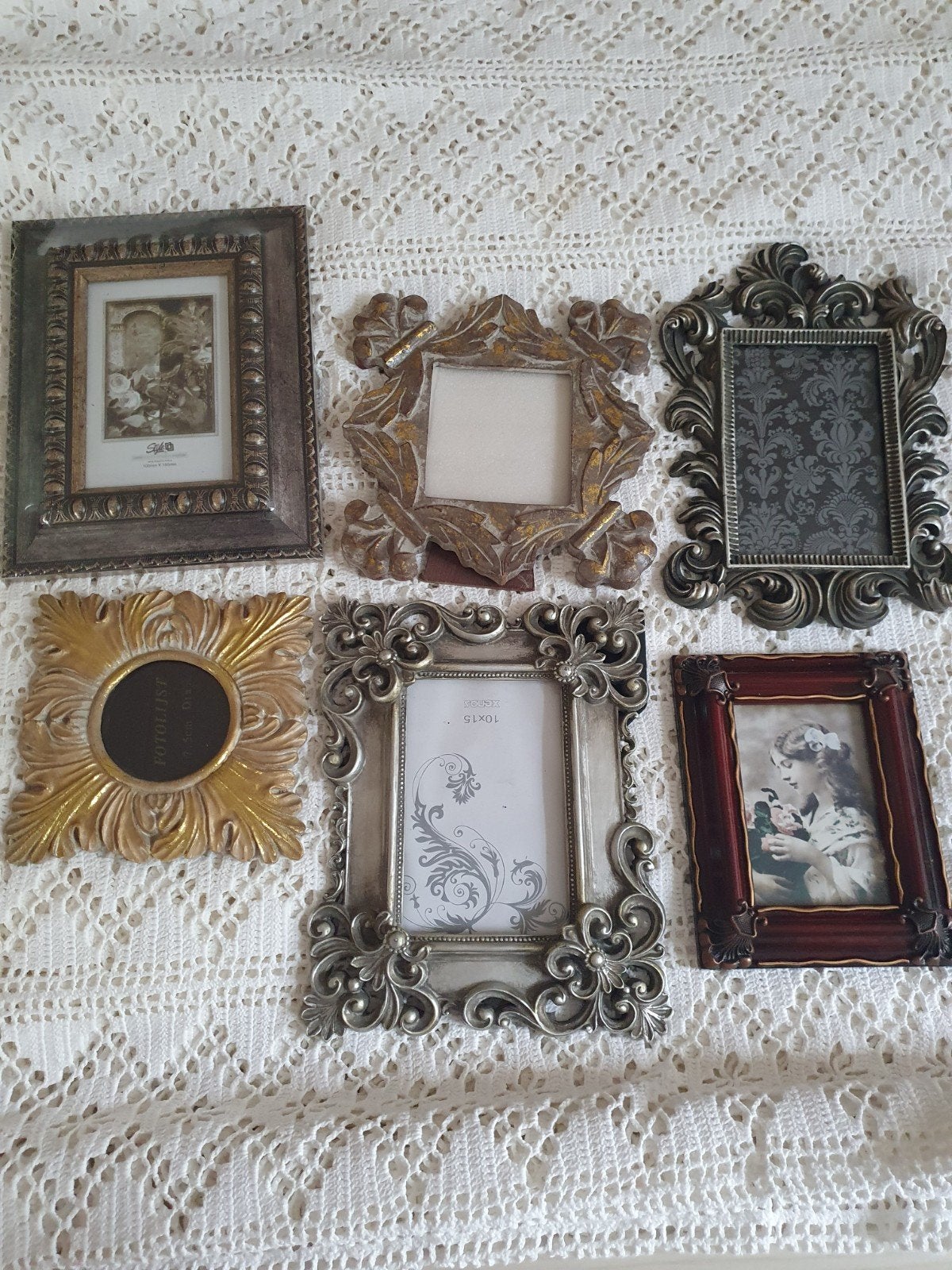 Set van 6 decoratieve fotolijsten, diverse stijlen, Kunststof, Gebruikt, Met glas, Ophalen of Verzenden