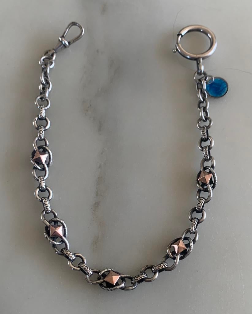 Antiek zilveren horlogeketting met goudkleurige accenten, Ophalen of Verzenden