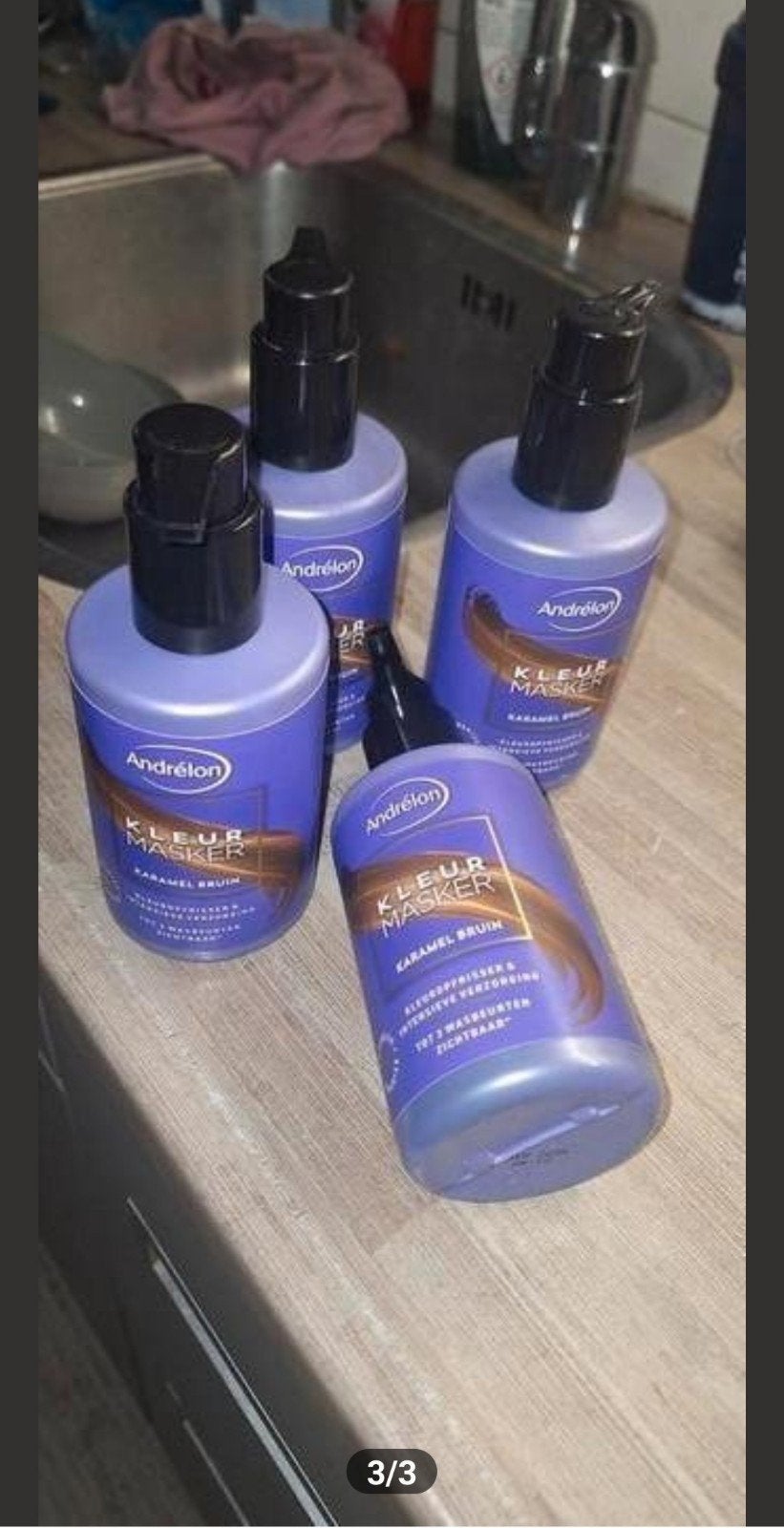 4 keer kleurmasker Andrelon karamel bruin, Ophalen of Verzenden, Nieuw, Haarverzorger of -hersteller