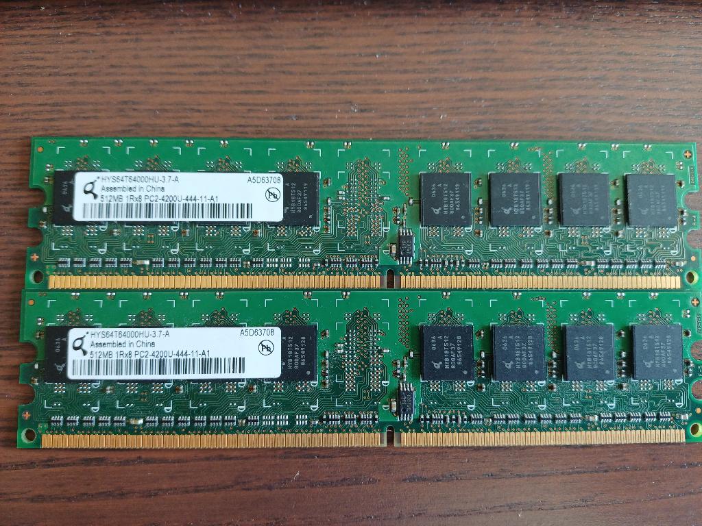Qimonda geheugen 2x512MB PC2-4200U-444, Ophalen, DDR2, Desktop, Gebruikt