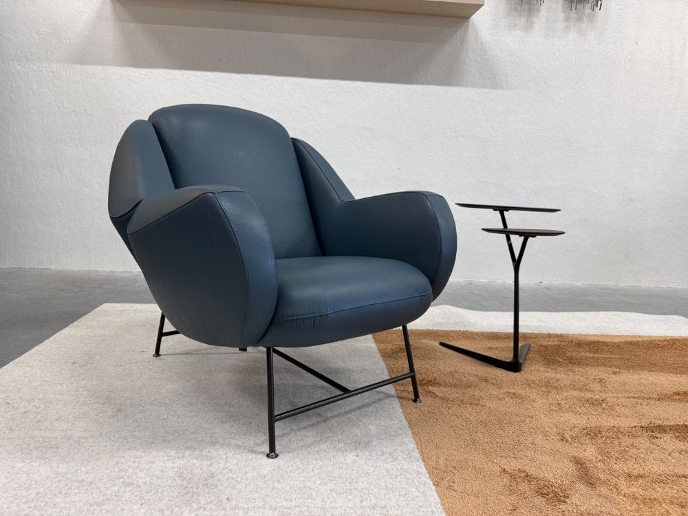 Nieuw Leolux Anton fauteuil Raffino blauw leer Stoel, Huis en Inrichting, Leolux, Info@leolux.nl, Nieuw, Ophalen of Verzenden