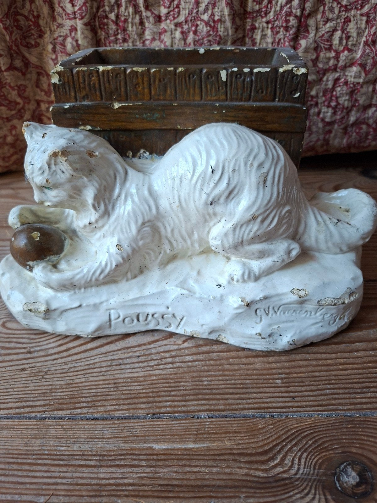 Antieke Poussy kattenplantenbak van G. Van Vaenenbergh, Antiek en Kunst, Ophalen of Verzenden