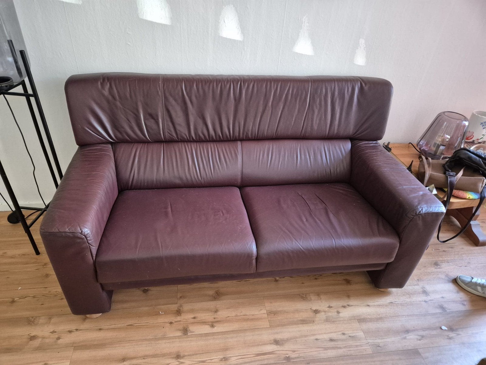 GRATIS  2,5 zits lederen bank, Ophalen, Gebruikt, Tweepersoons, 75 tot 100 cm