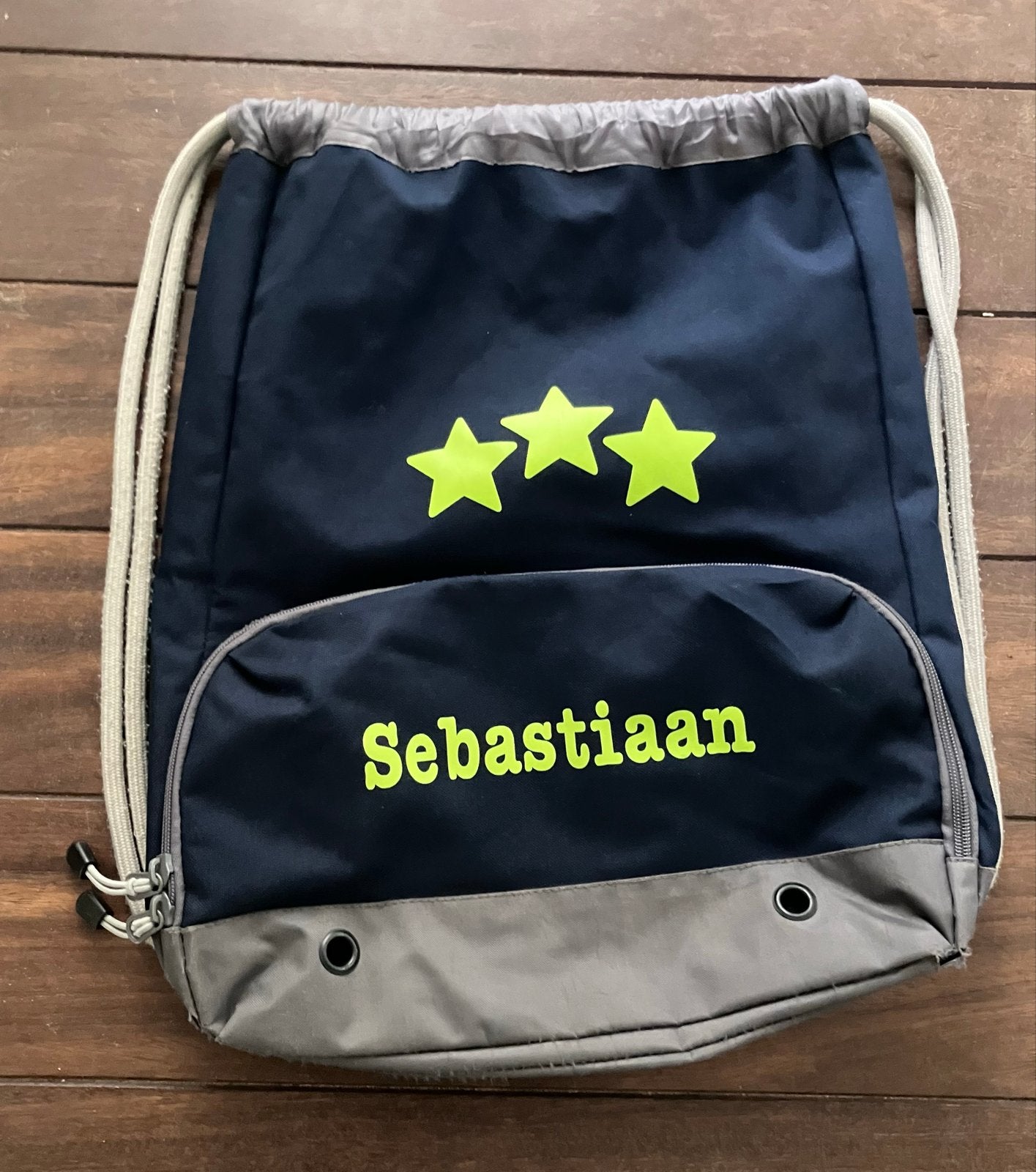 Donkerblauwe Gymtas / Zwemtas met naam 'Sebastiaan', Ophalen, Zo goed als nieuw
