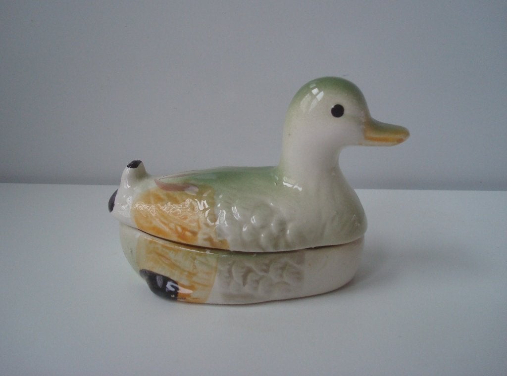 Vintage eend van keramiek, met deksel, Antiek en Kunst, Ophalen