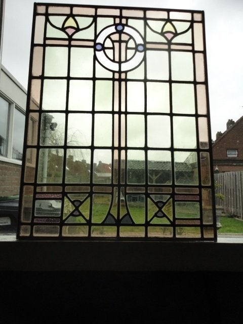 glas in lood drie stuks met licht getinte kleuren,, Ophalen of Verzenden