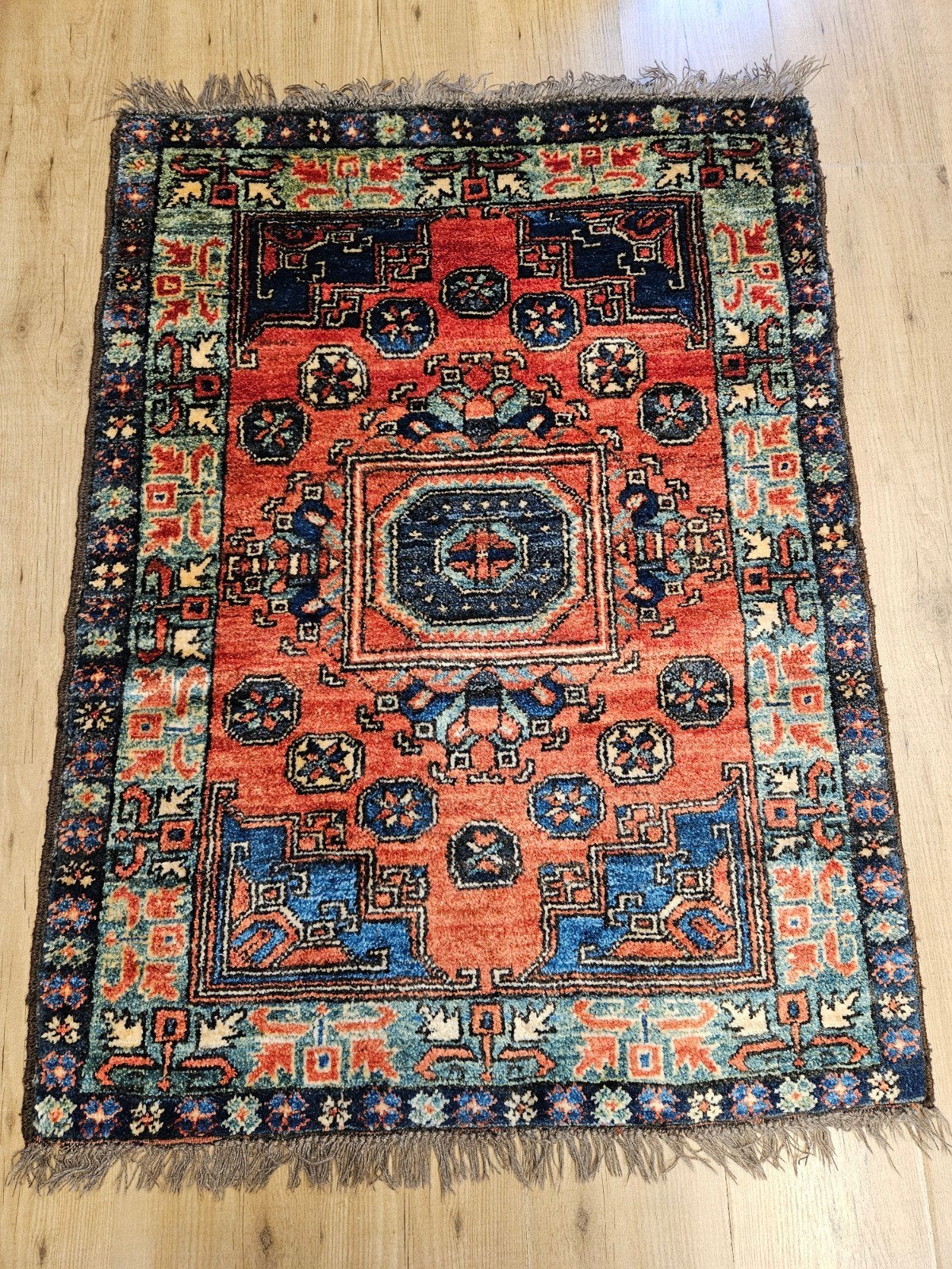 Vintage handgeknoopt oosters tapijt kazak 123x86, Info@SlatsAntiek.nl, Tweedehands, 100 tot 150 cm, Perzisch