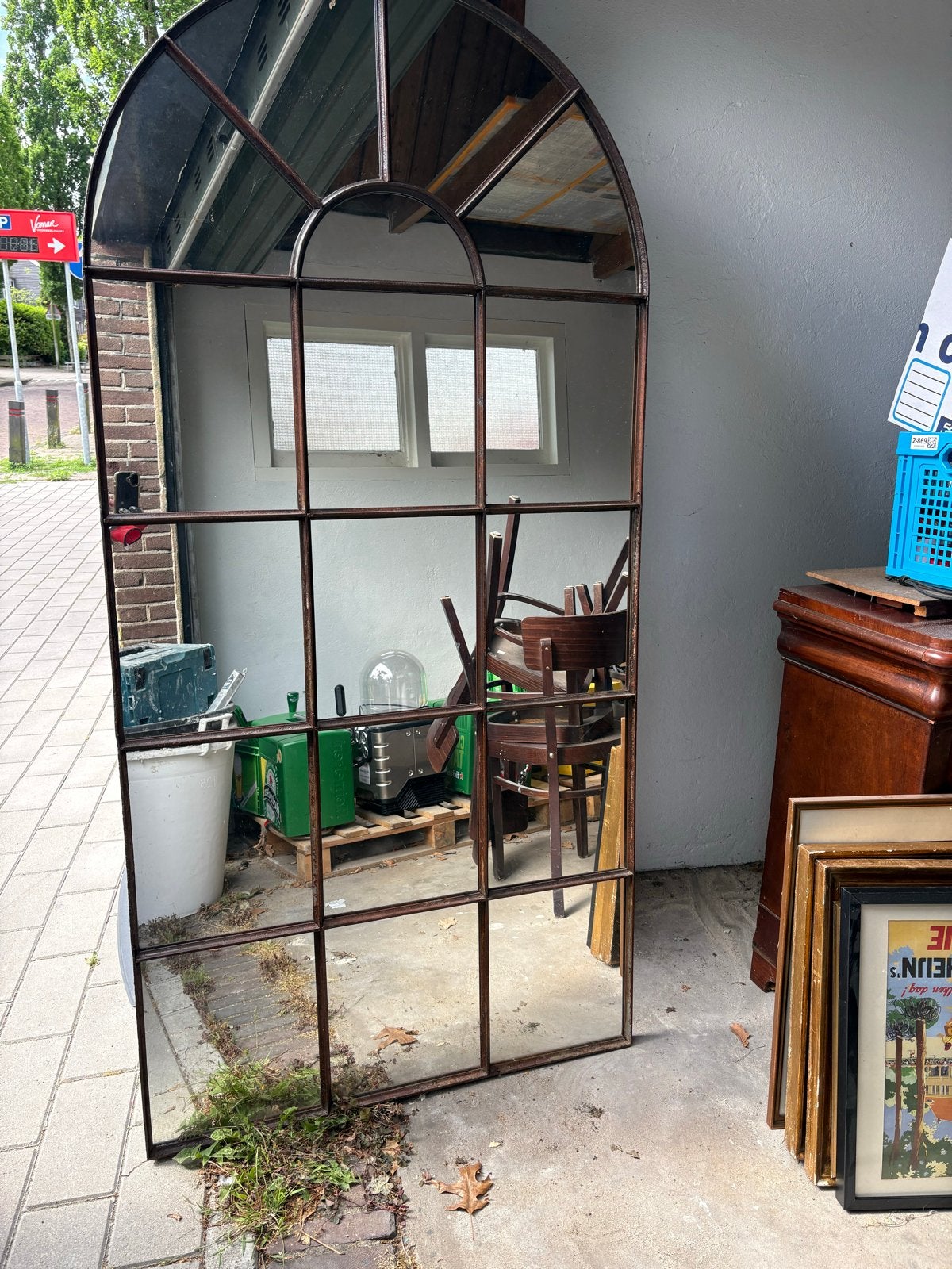 Groot spiegel met stalen frame - 194x94cm, Gebruikt, Ophalen of Verzenden, 75 tot 100 cm, 150 tot 200 cm