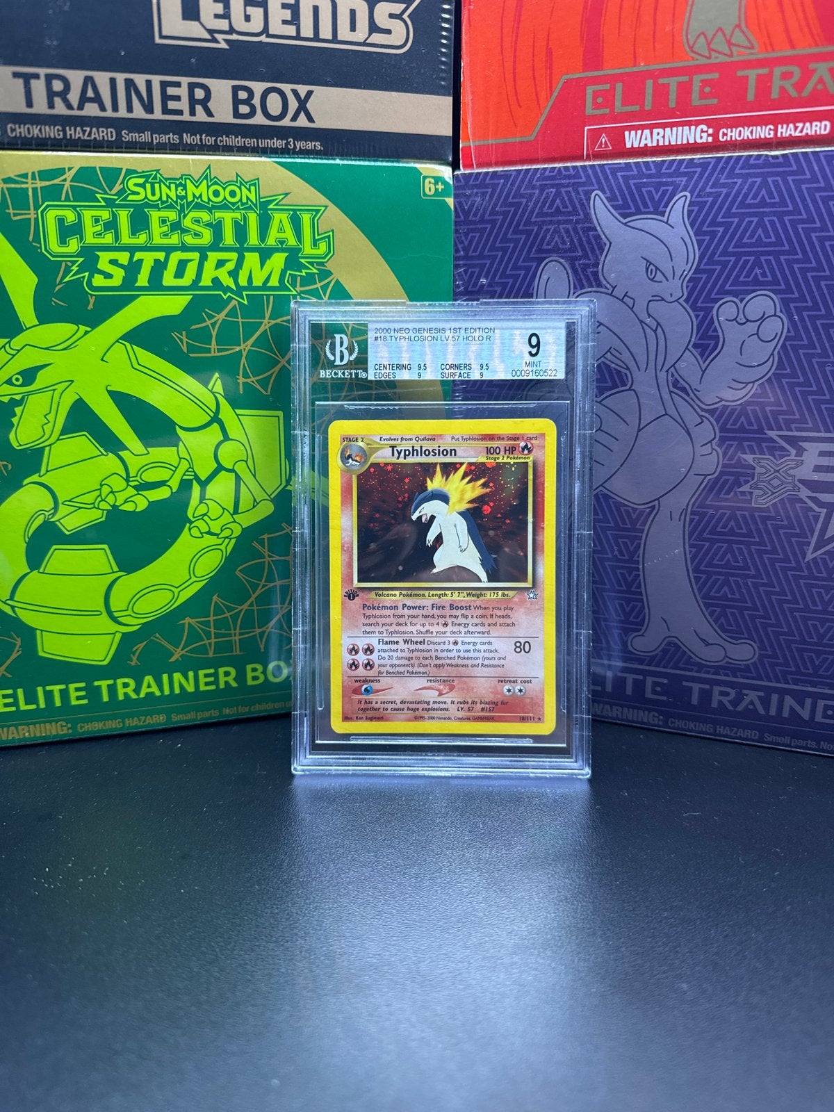 Typhlosion Neo Genesis 1st Edition BGS 9, Ophalen of Verzenden, Zo goed als nieuw, Losse kaart