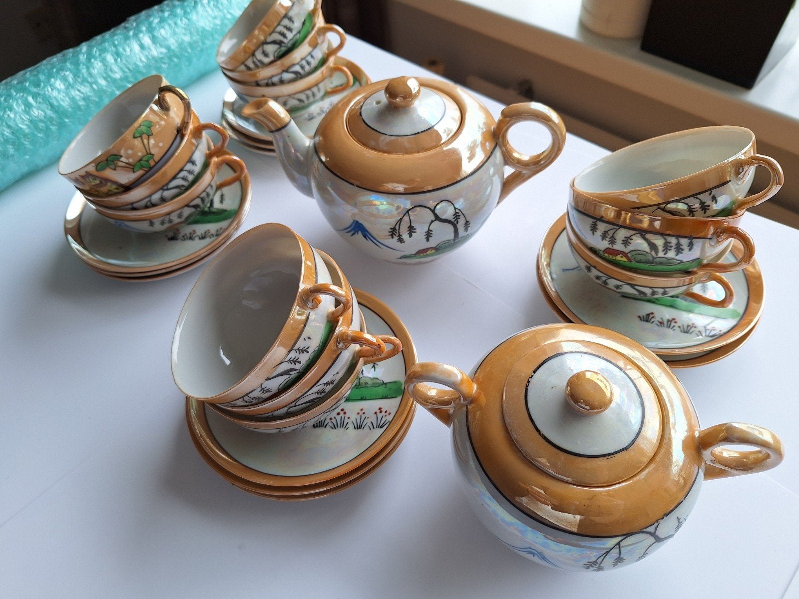 Vintage Japans servies met theepot en kopjes, Huis en Inrichting, Ophalen, Overige typen, Zo goed als nieuw, Overige stijlen