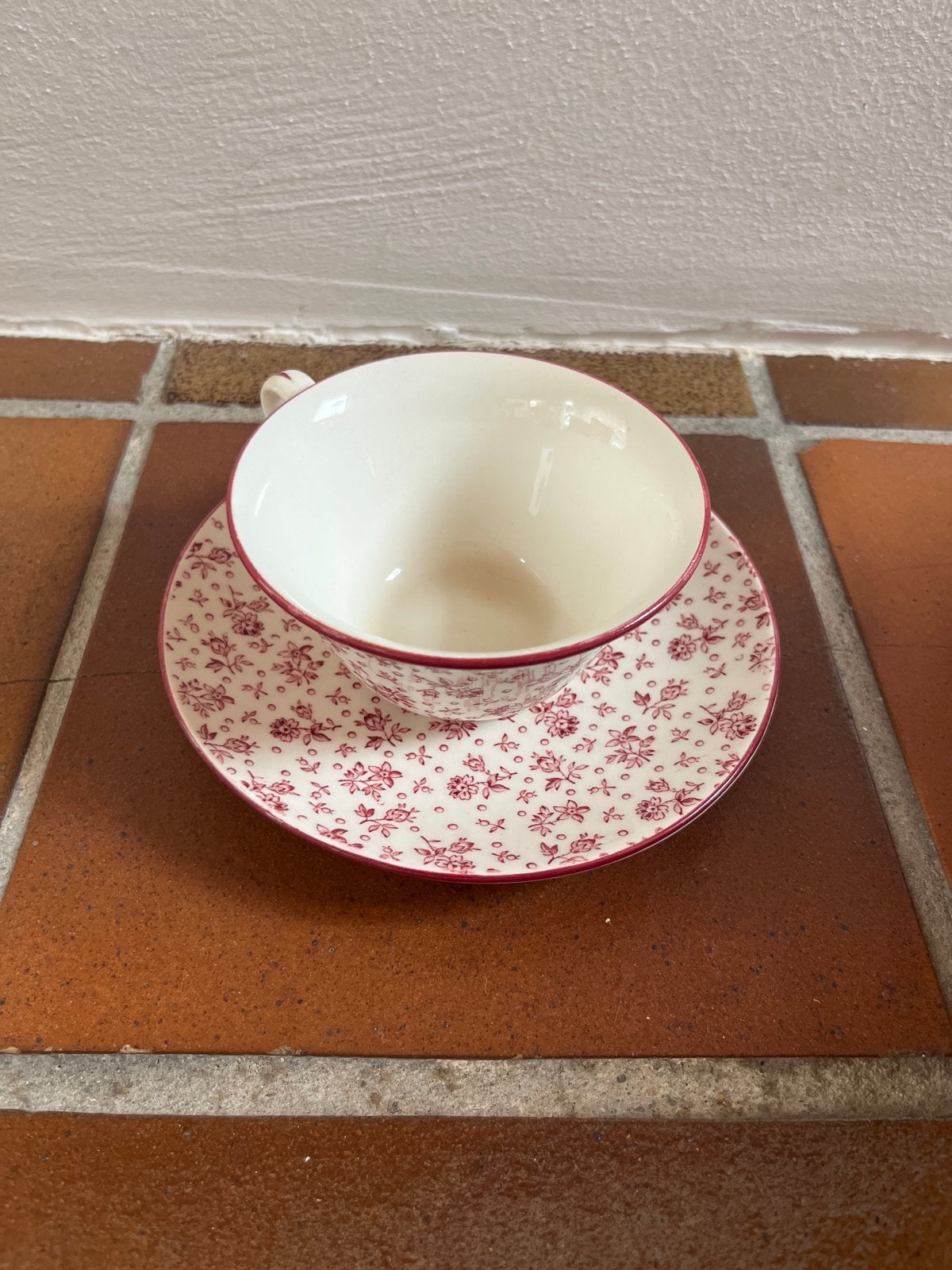 Antieke Kop en Schotel Petrus Regout Annam Rood - 1920, Ophalen, Keramiek, Vintage, Zo goed als nieuw