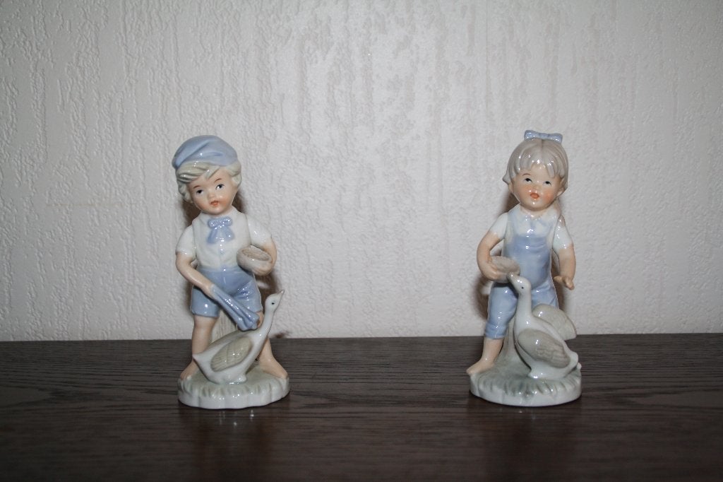 Ganzenhoedster en ganzenhoeder beeldjes, blauw/wit, grijs., Ophalen of Verzenden, Zo goed als nieuw, Overige typen