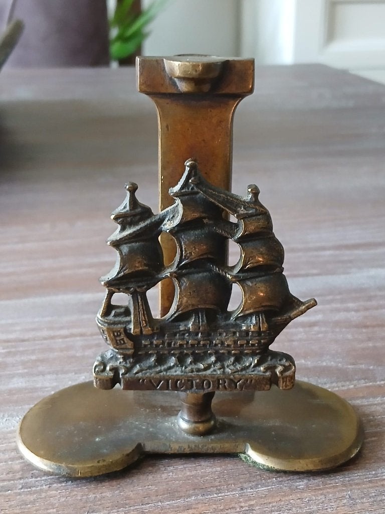 Antiek Messing/Bronzen Beeldje van een schip, Ophalen of Verzenden