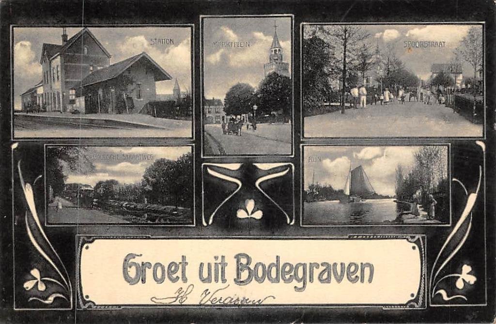 Bodegraven 1909 Station Spoorstraat Markt [ Nauta 4662 ], Verzenden, Voor 1920, Gelopen, Zuid-Holland