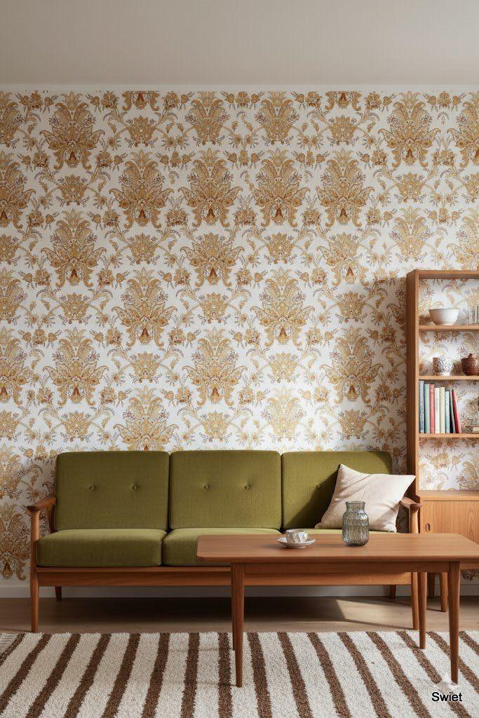 5580 Vintage paisley barok mokkatinten naturel swiet, Verzenden, Minder dan 10 m², Wit