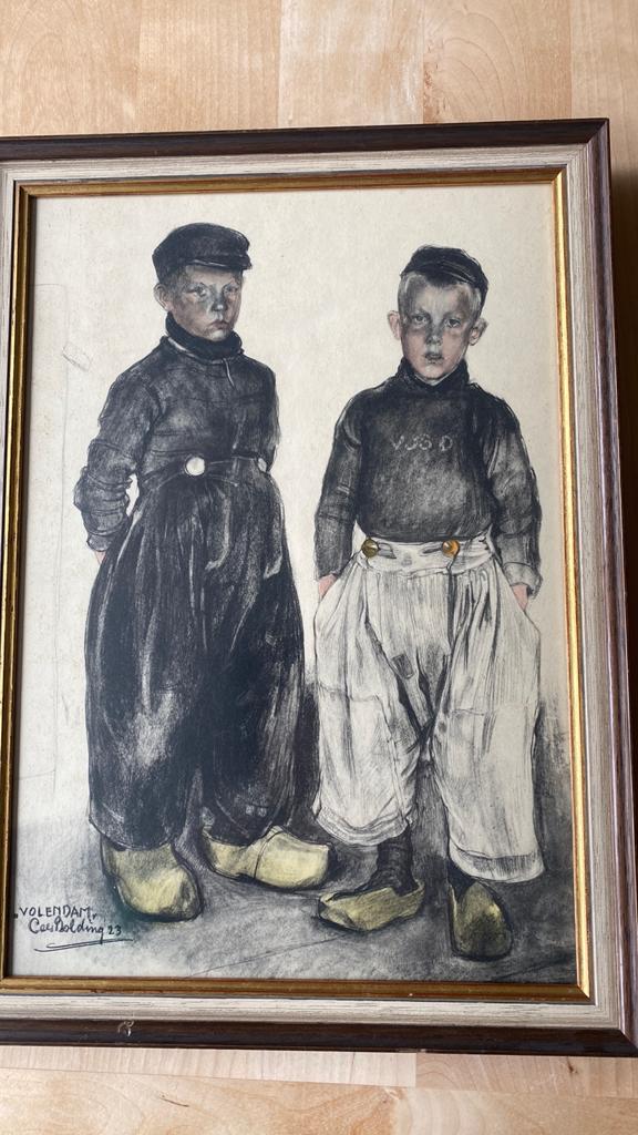 Ets Carl Bolding 1923 - Twee Volendamse Jongens, Antiek en Kunst, Kunst | Tekeningen en Foto's, Ophalen of Verzenden