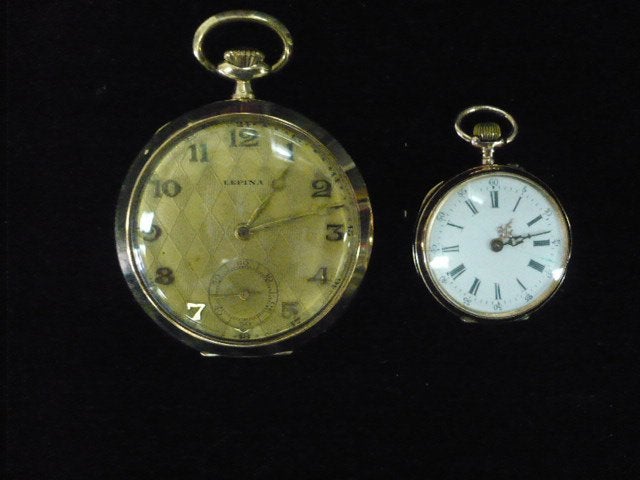 2 gouden zakhorloges 1x heren en 1x dames uurwerken lopen, Antiek en Kunst, Ophalen of Verzenden, Goud