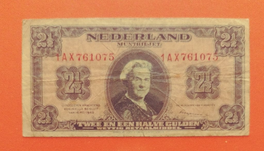 Muntbiljet 2,5 gulden 1945 Wilhelmina, cat. PL16.c2, Verzenden, 2½ gulden, Los biljet