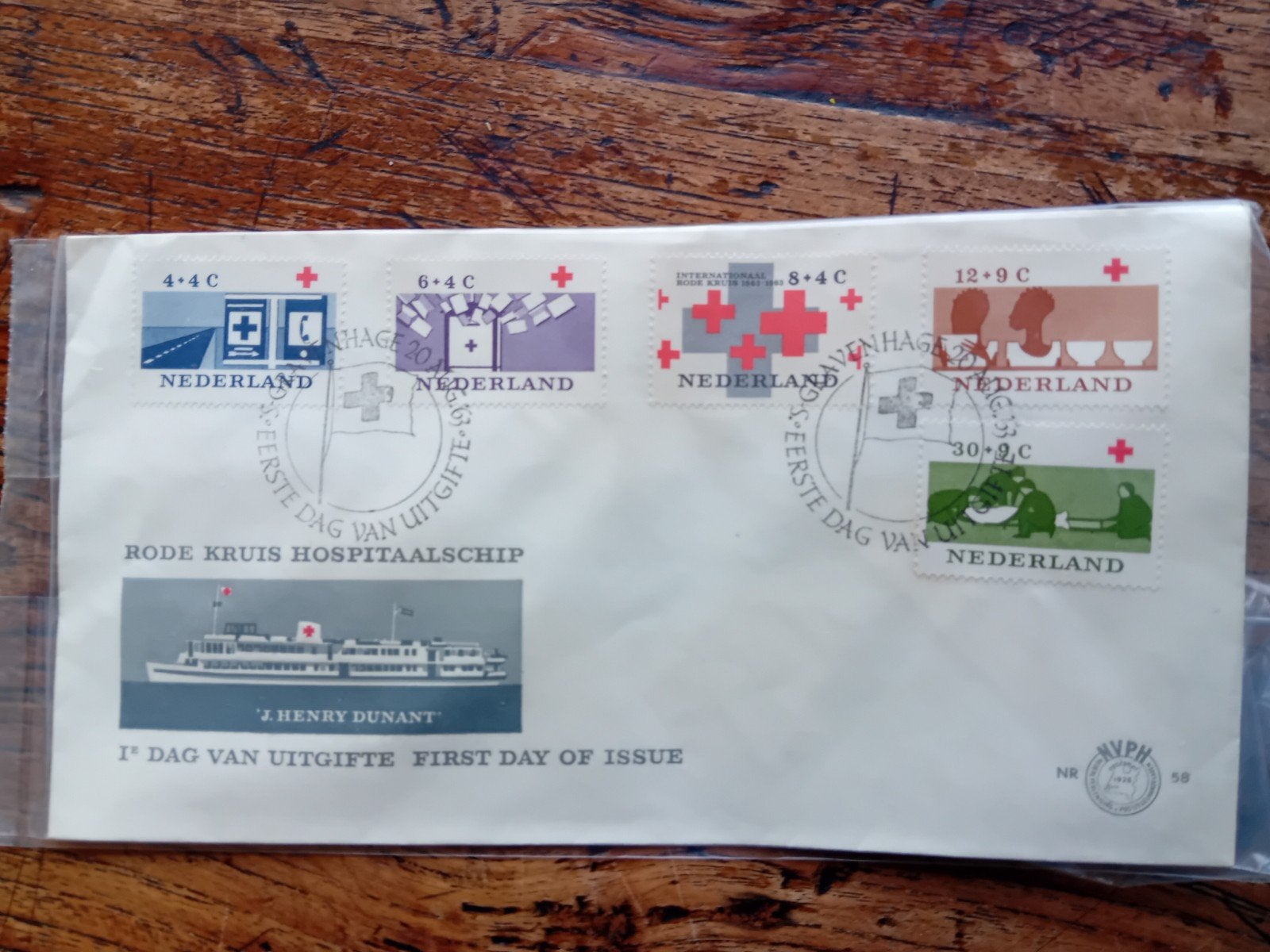 Rode Kruis Hospitaalschip 'J. Henry Dunant' FDC nvph 58, Ophalen of Verzenden, Nederland