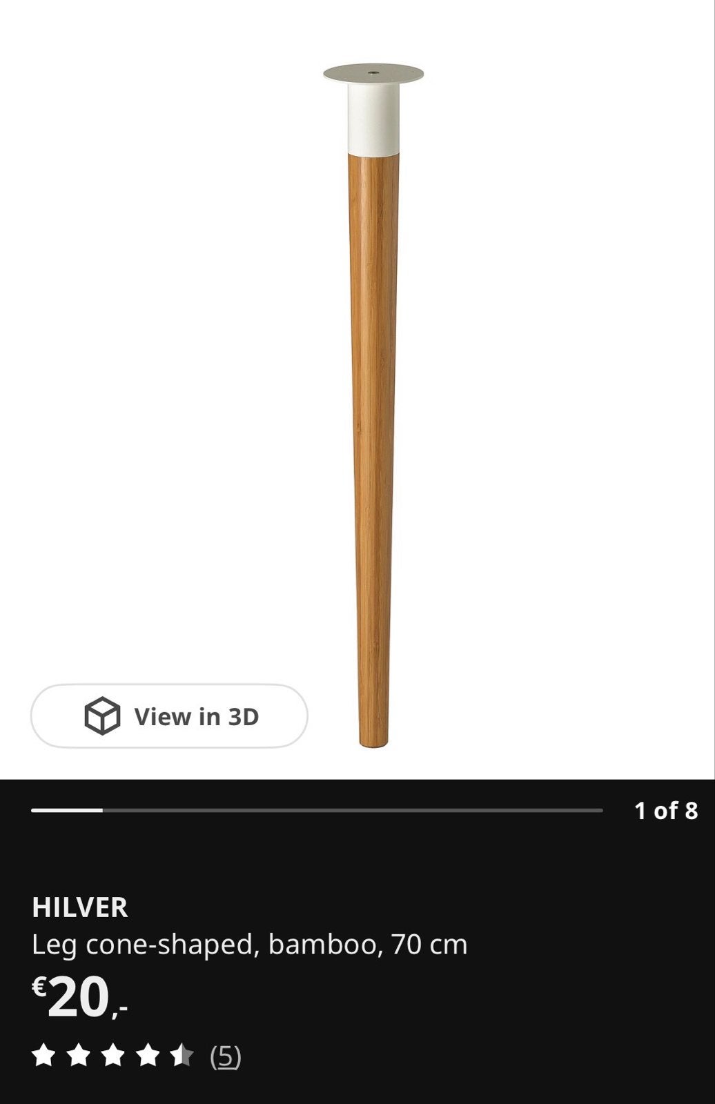 HILVER conische tafelpoten, 4 stuks, bamboe, 70 cm, Tafelpoot, Minder dan 50 cm, 50 tot 100 cm, Ophalen of Verzenden