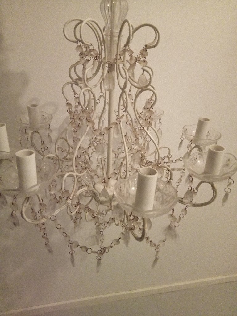 BROCANT SIERLIJK KROONLUCHTER 8 ARM HANGLAMP WIT KRISTALLEN, Ophalen, Gebruikt, BROCANT   BAROK