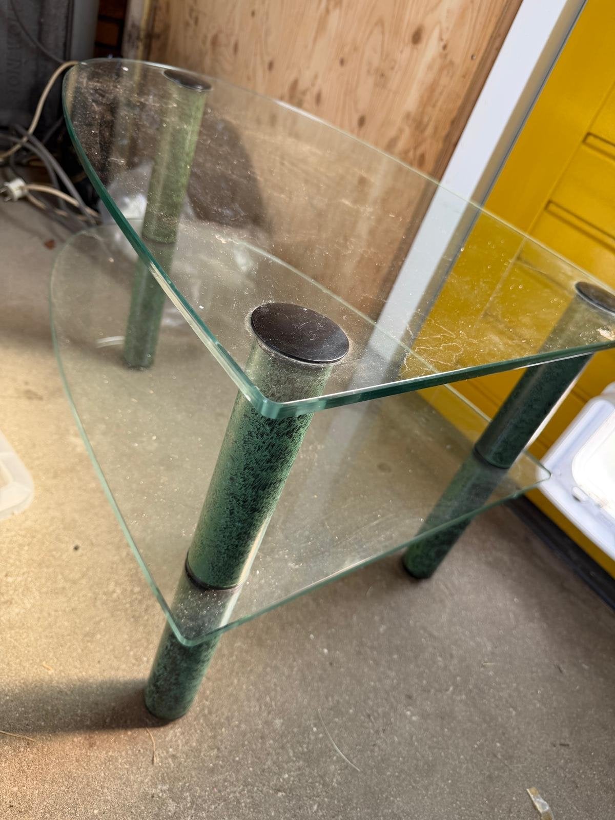 Set van 3 glazen bijzettafels met groene pootjes, Ophalen, Minder dan 45 cm, Minder dan 55 cm, Gebruikt