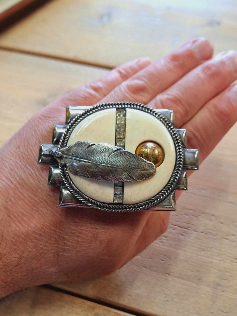 Pracht Ermani Bulatti Art Nouveau metalen Revival broche😍, Overige materialen, Gebruikt, ., Ophalen of Verzenden
