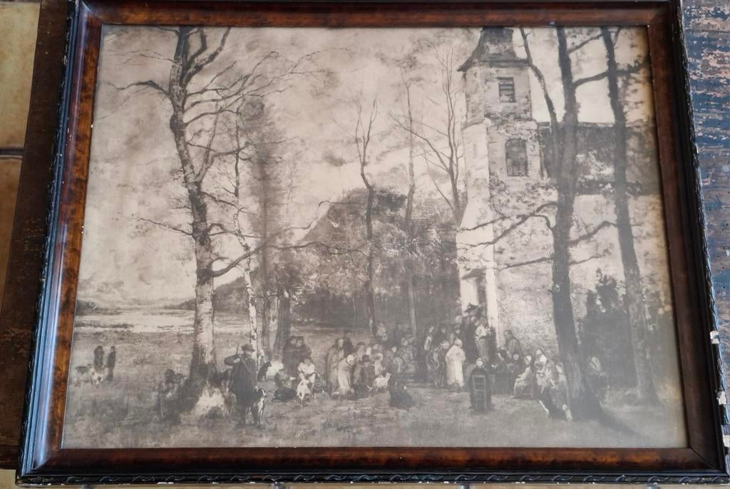 Jachttafereel met kerkgangers.  Ca 1875/1900. Duitsland ?, Ophalen