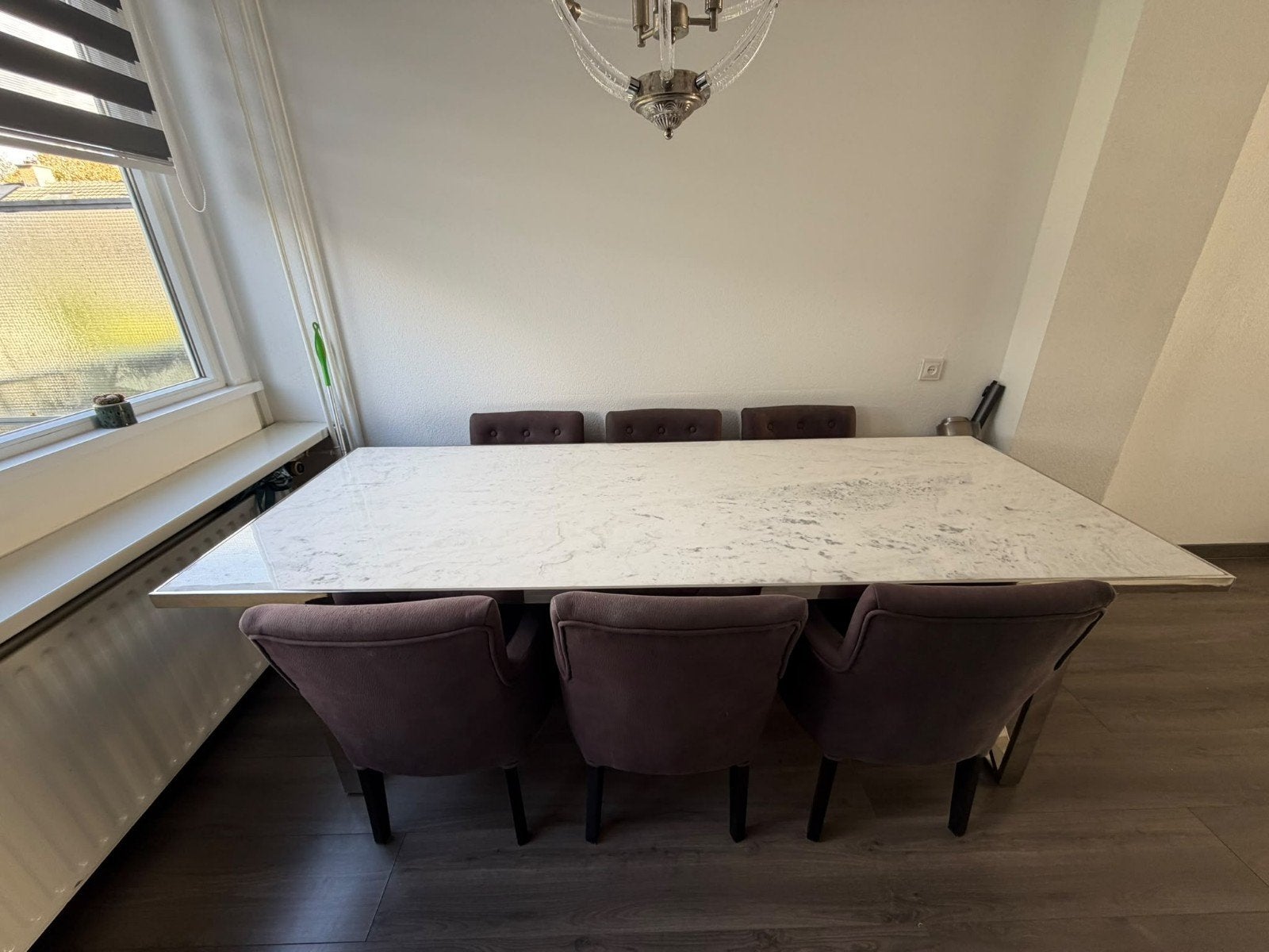 Luxe marmeren eettafel en salontafel met chromen onderstel, Huis en Inrichting, Ophalen, 200 cm of meer, 50 tot 100 cm, Zo goed als nieuw