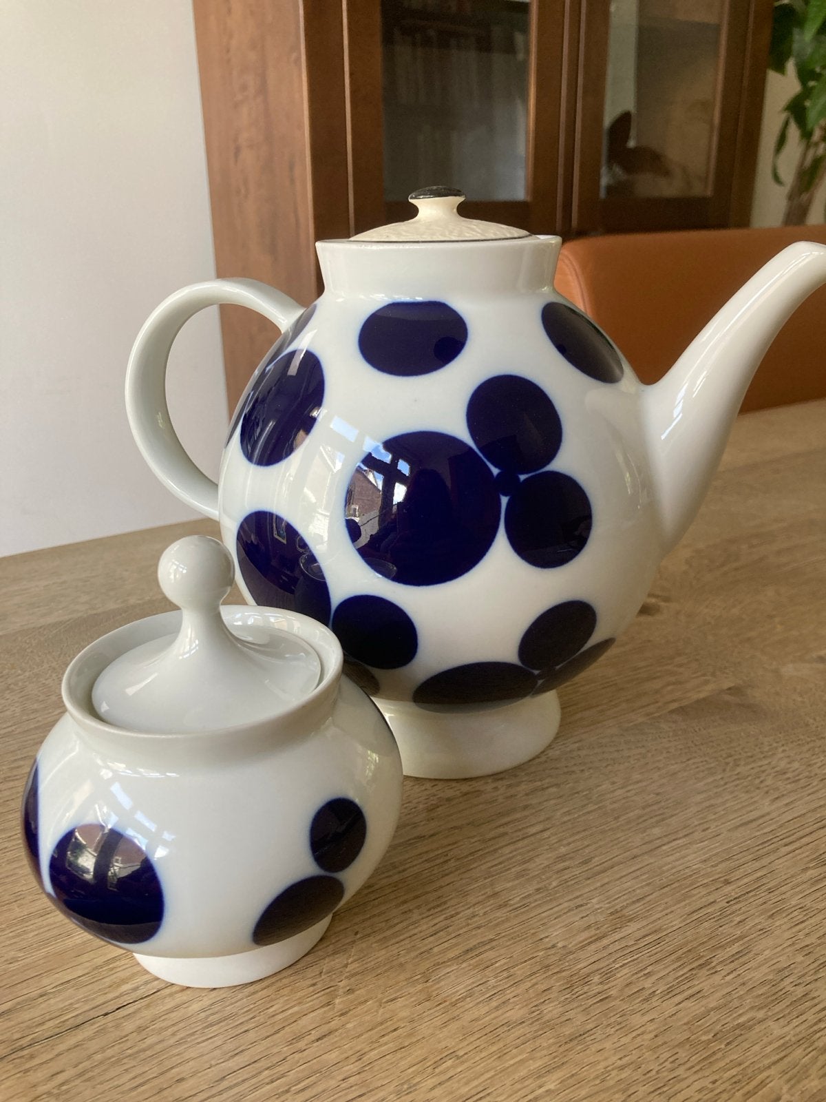 Schumann Arzberg Kobalt Theepot en Suikerpot - Polka Dot, Ophalen