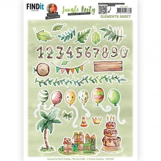 Yvonne Creations CD11918 Jungle Party elementen knipvel A4, Hobby en Vrije tijd, Kaarten | Zelf maken, Nieuw, Knipvel, Overige thema's