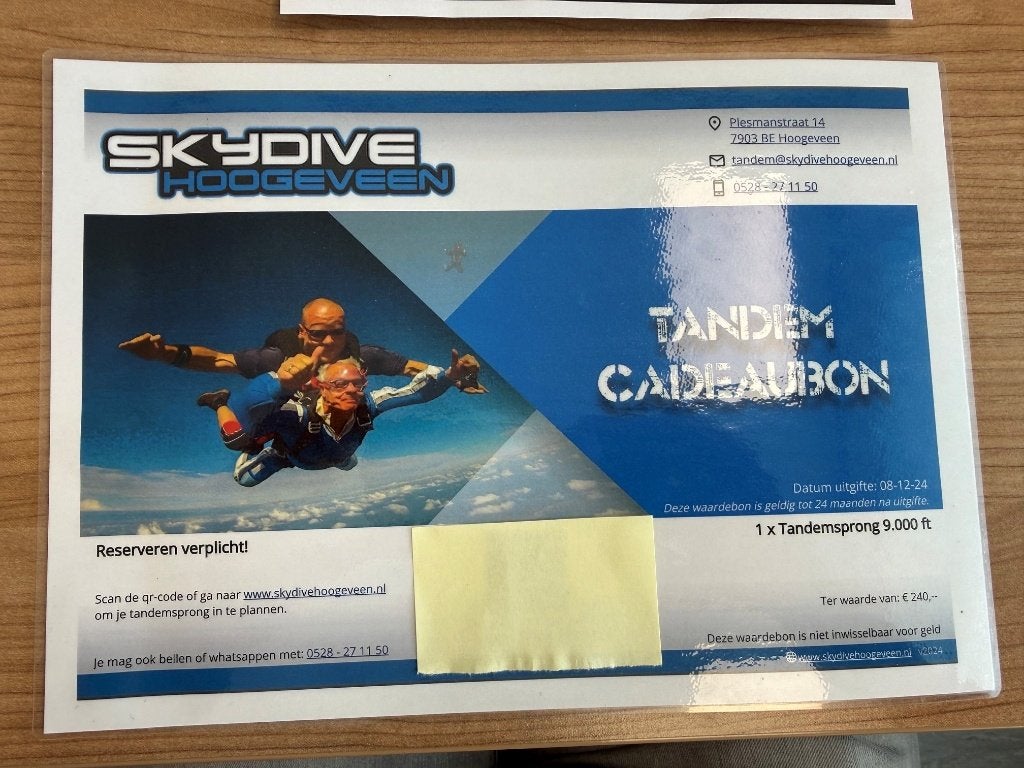 Waardebon tandemspong 9000FT ter overname aangeboden, Ophalen, Nieuw