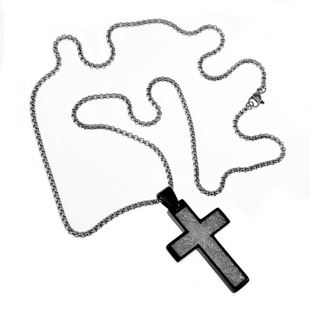 60cm Jacseron Ketting + Kruishanger Heren RVS Zilverkleur, Birgitta-Gracht 33, 6465 EL Kerkrade, Nederland, Verzenden, Zwart, Nieuw