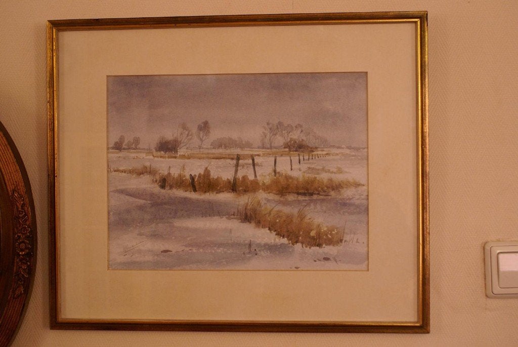Brocante - Aquarel, Hollandse School!, Ophalen, Nederlandse school, Achter glas, Landschap