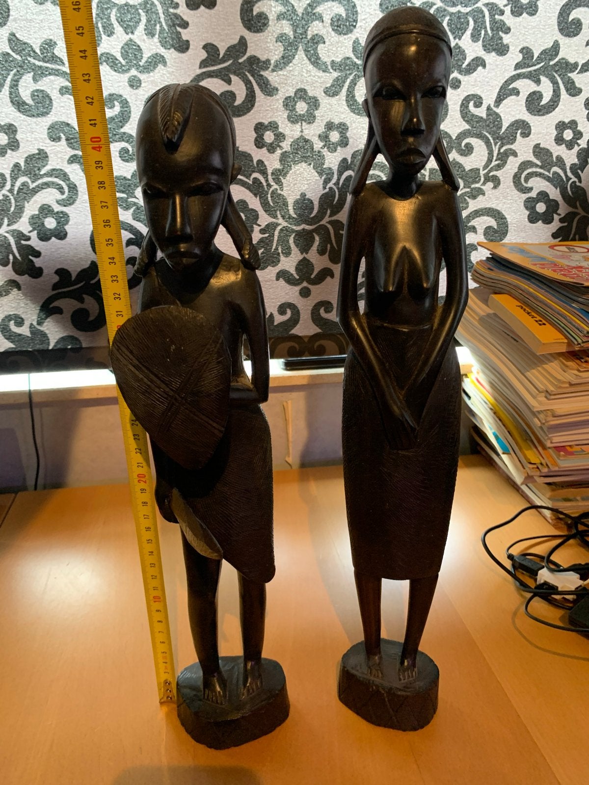 Set van 2 Afrikaanse houten beelden - Man en Vrouw, Groep mensen, Ophalen of Verzenden, Handgemaakt, Beeld