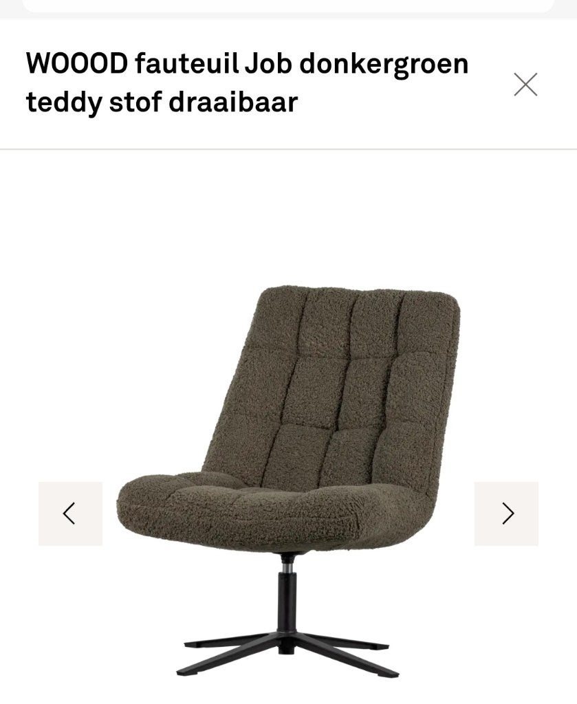 Draai fauteuil Woood type Job, Ophalen, Zo goed als nieuw, 75 tot 100 cm, 50 tot 75 cm