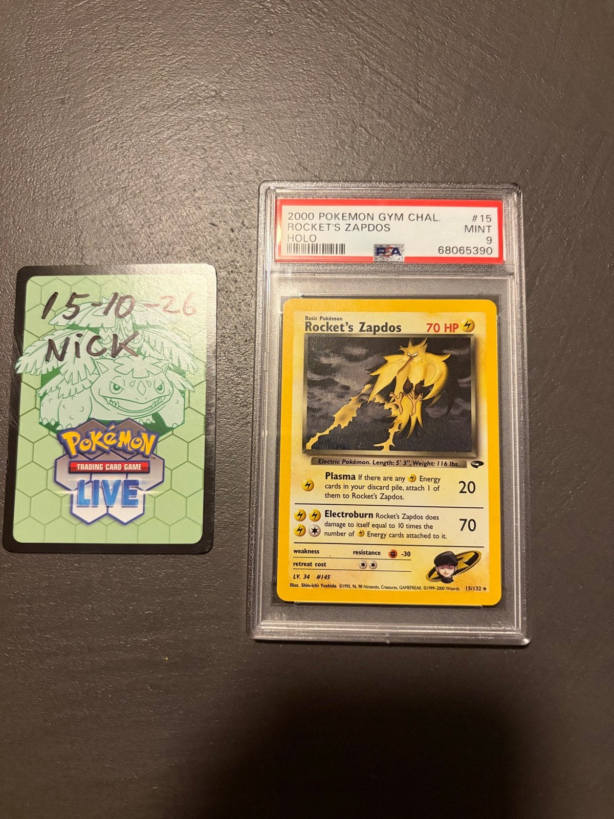 Pokémon Rocket's Zapdos PSA 9 gym challenge, Verzenden, Zo goed als nieuw, Losse kaart, Foil
