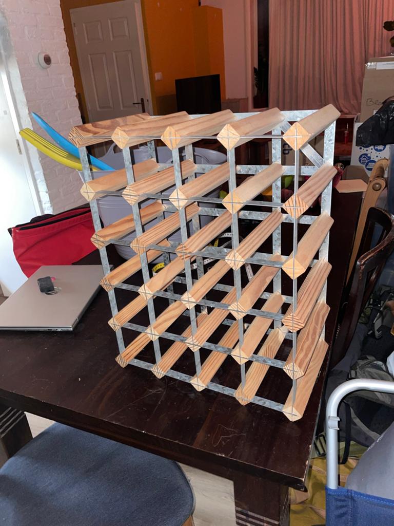 Wijnrek voor 20 flessen - Hout en metaal, Huis en Inrichting, Woonaccessoires | Wijnrekken, Ophalen, 50 tot 75 cm, 15 tot 25 flessen