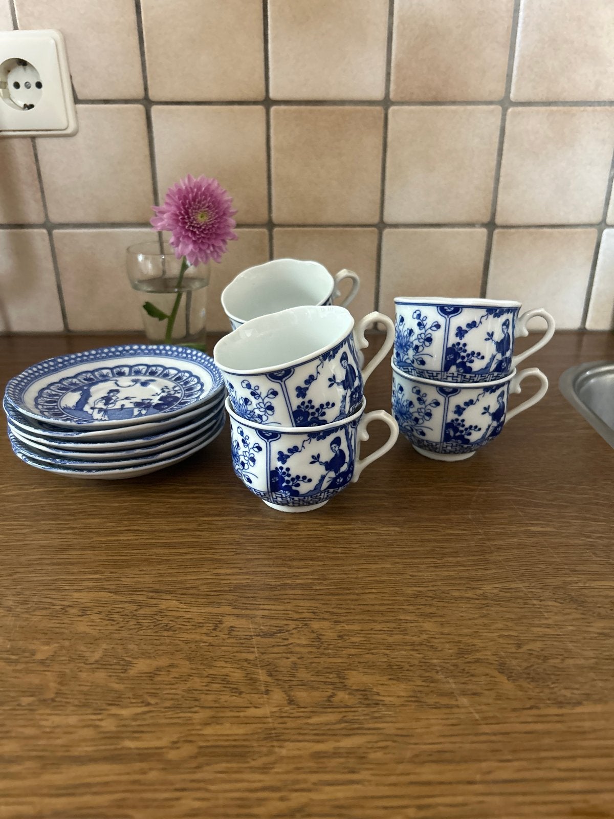12-delig Chinees Delfts blauw koffie/theeservies porselein, Antiek en Kunst, Ophalen of Verzenden