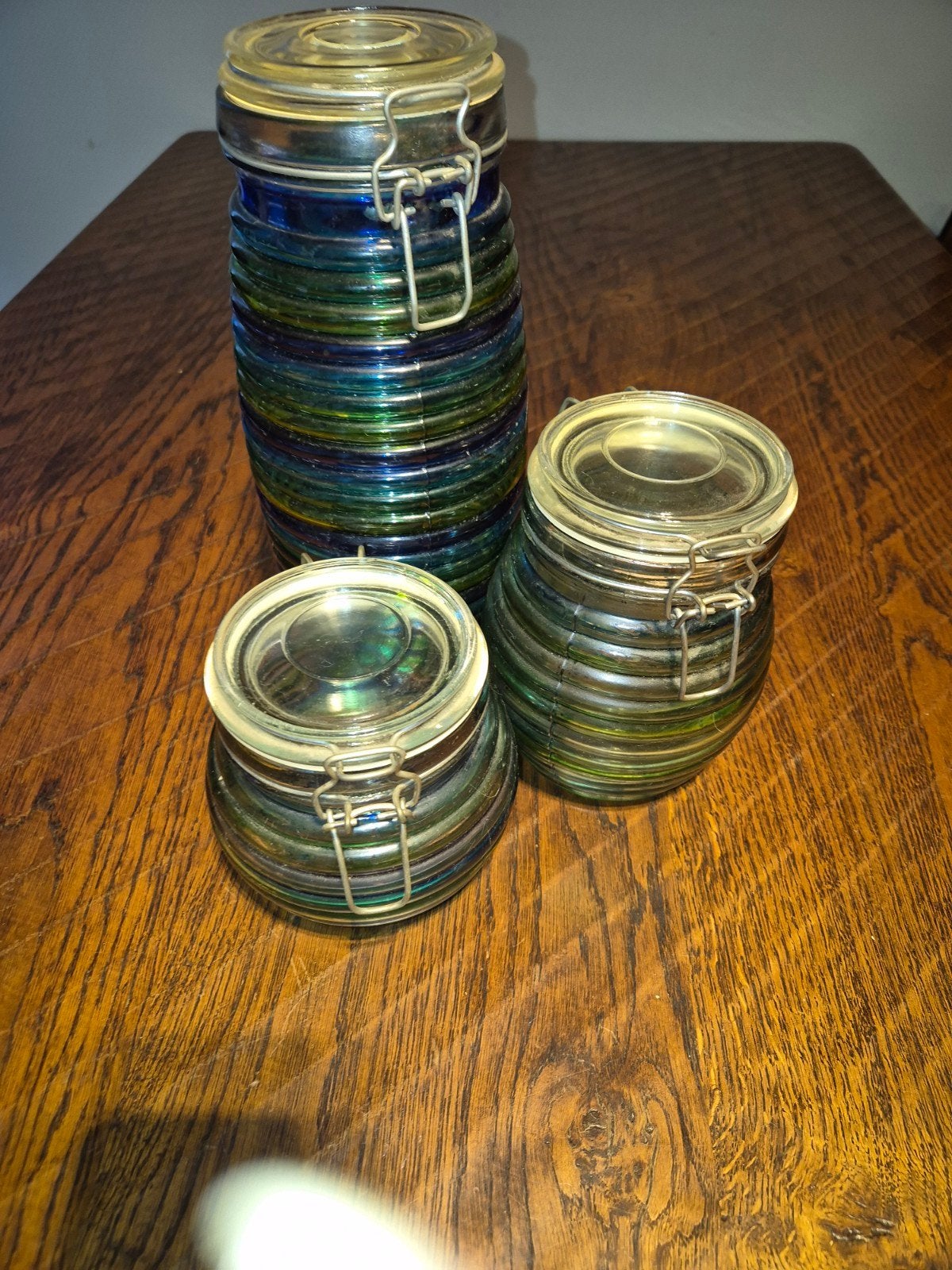 Set van 3 Vintage Glazen Voorraadpotten met Beugelsluiting, Ophalen