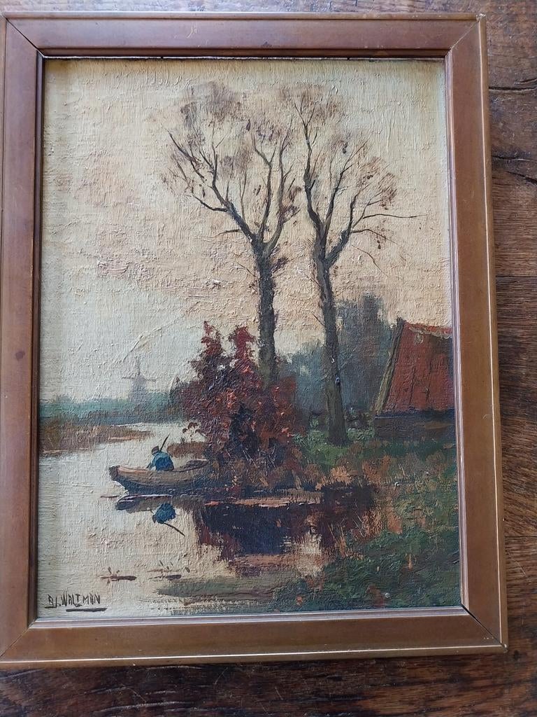 Bootje op water door A.J Waltman 1916-2000., Ophalen of Verzenden