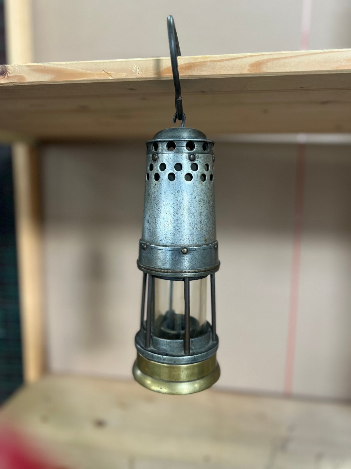 Antieke mijnwerkerslamp – messing staal – origineel, Ophalen of Verzenden