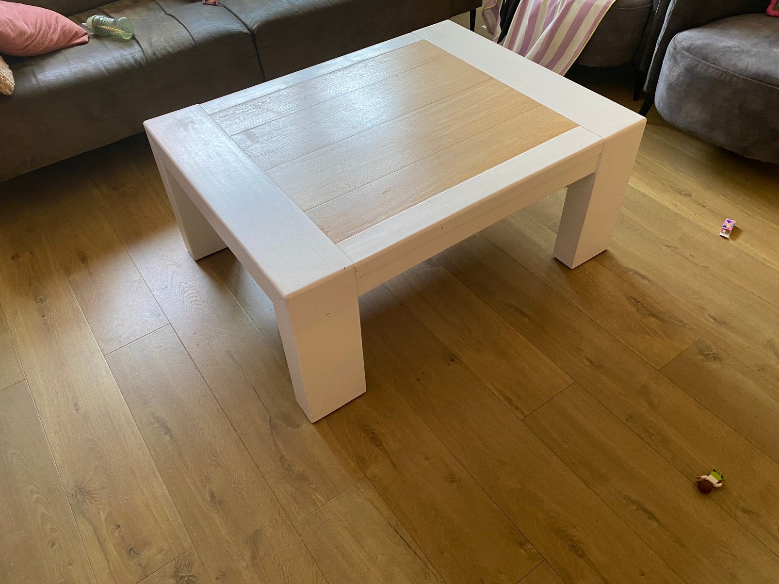 Salontafel wit met eikenhout, Ophalen, 100 tot 150 cm, 50 tot 100 cm, Rechthoekig