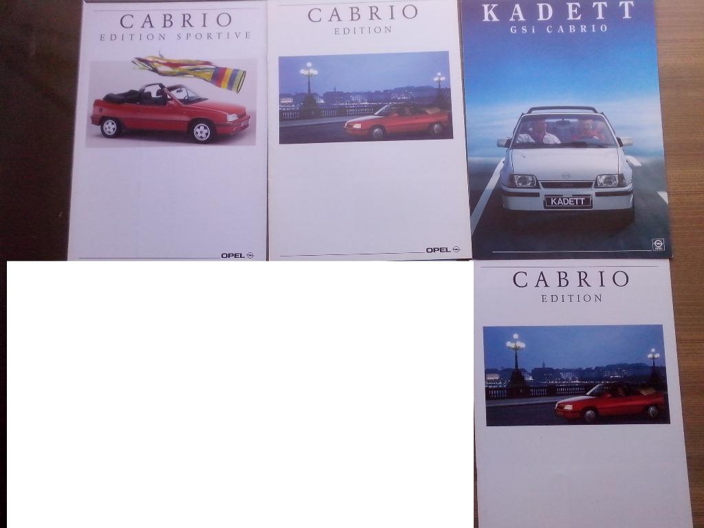 4x Opel Kadett E Cabriolet GSi + Edition brochures folders, Ophalen of Verzenden, Zo goed als nieuw, Opel