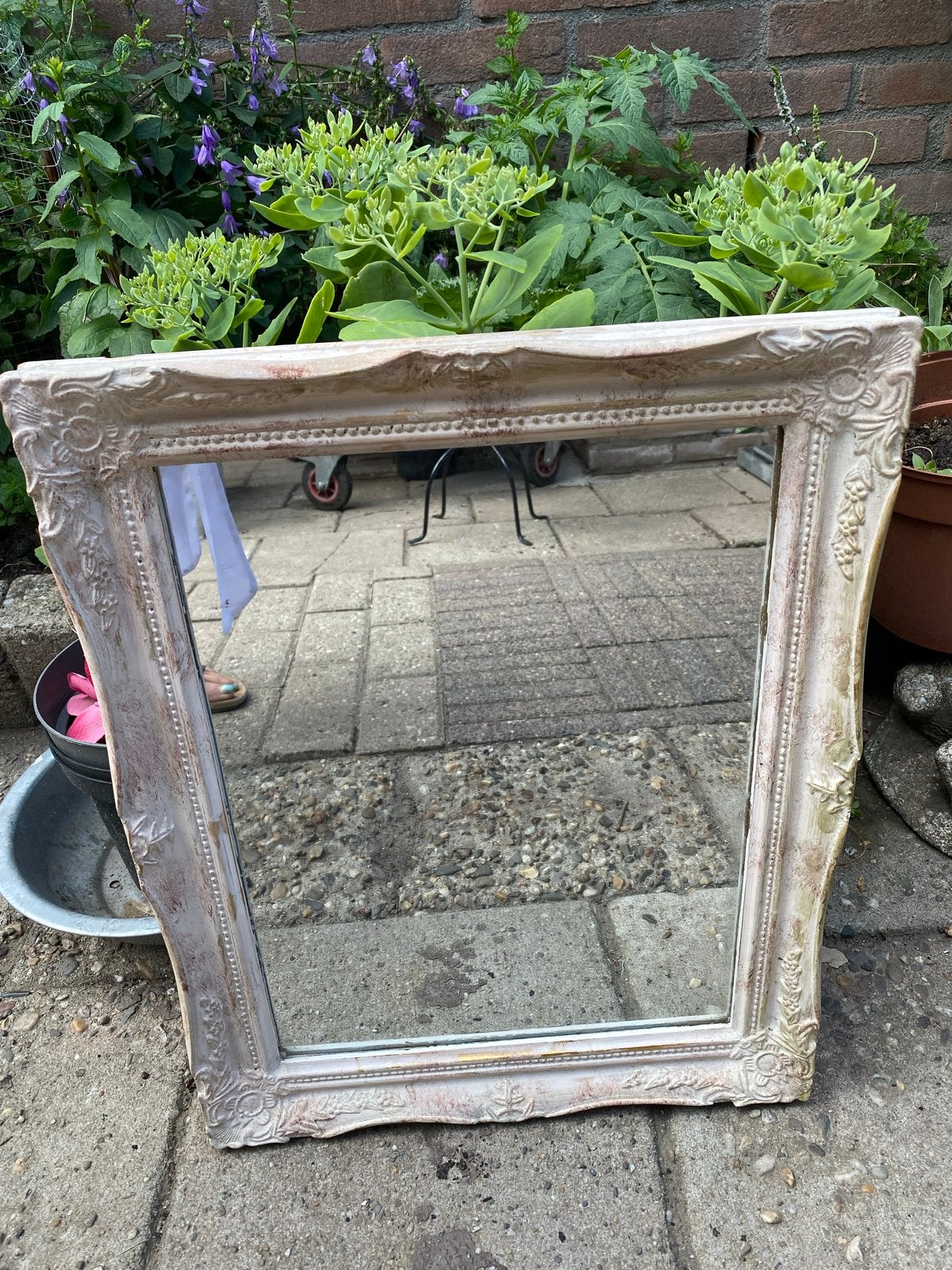 Spiegel met sierlijke lijst - 47x37 cm - Zelf op te knappen, Huis en Inrichting, Ophalen, Minder dan 50 cm, Gebruikt, Minder dan 100 cm