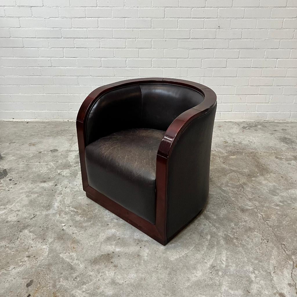 Leren design clubfauteuil art deco club stoel fauteuil leer, Huis en Inrichting, Fauteuils, Ophalen, Gebruikt, 50 tot 75 cm, Leer