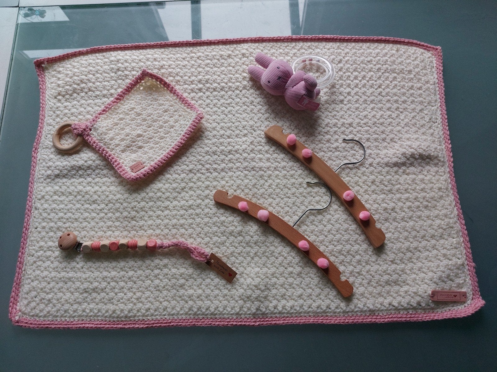 Handgehaakte babydekentje set Roze/Wit, Ophalen of Verzenden, Nieuw, Deken
